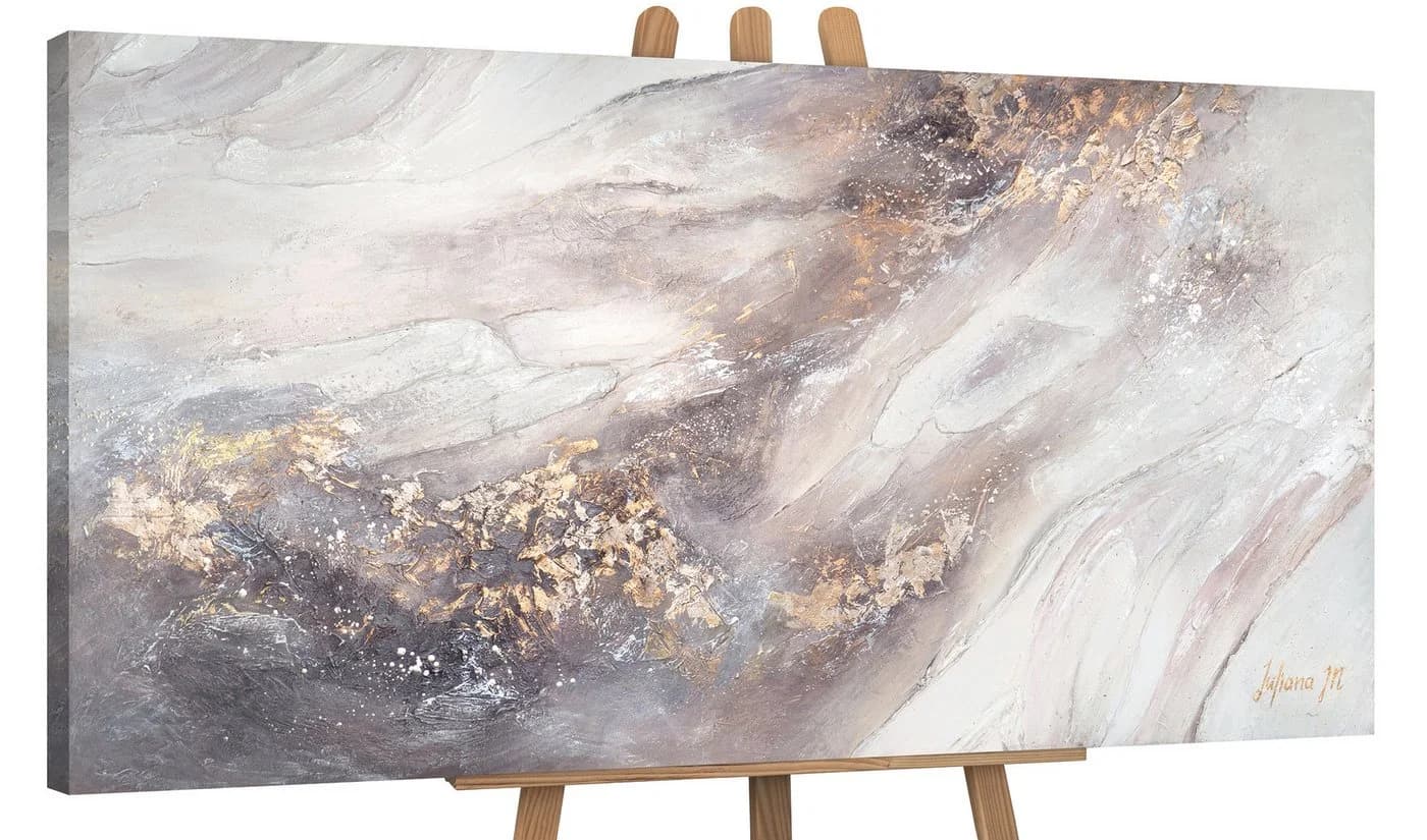 YS-Art Gemälde Relax Abstrakt Handgemalt Gold Lila Weiß - Bild 2