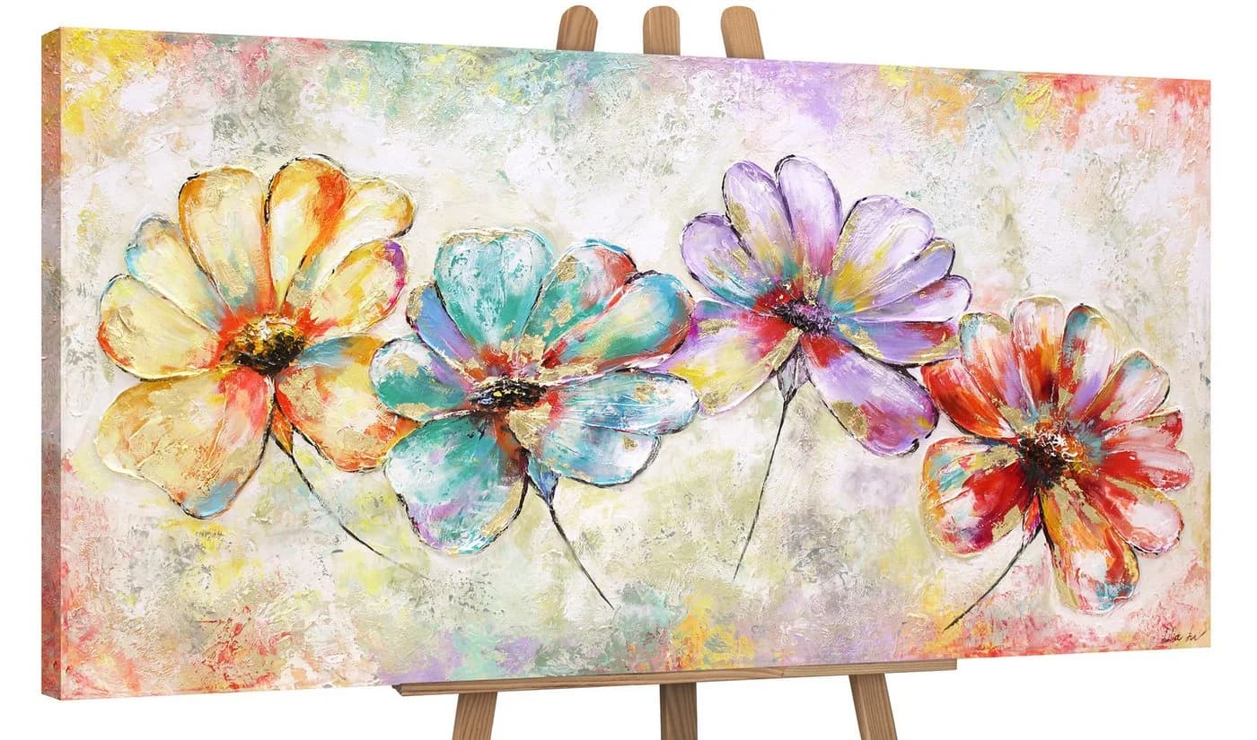 YS-Art Gemälde Schöne Blumen Bunt Gold Handgemalt Leinwand - Bild 2