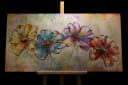 YS-Art Gemälde Schöne Blumen Bunt Gold Handgemalt Leinwand Bild 4