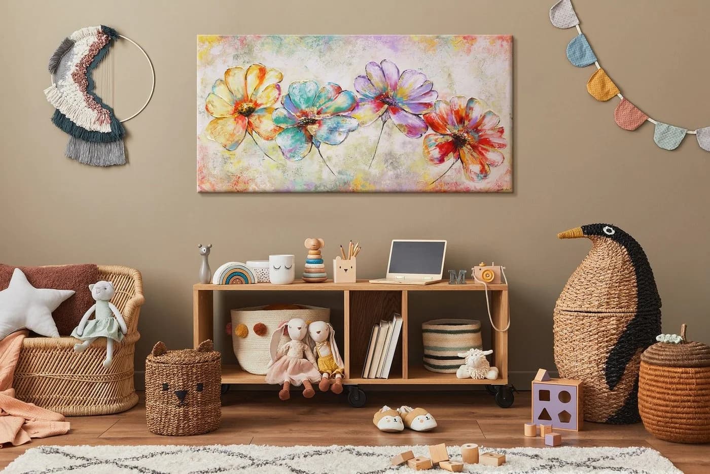 YS-Art Gemälde Schöne Blumen Bunt Gold Handgemalt Leinwand - Bild 5