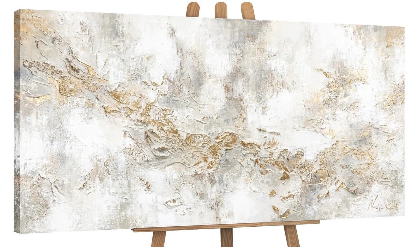 YS-Art Handgemaltes Leinwandbild Abstrakt Gold Weiß Beige Gelb - Bild 2