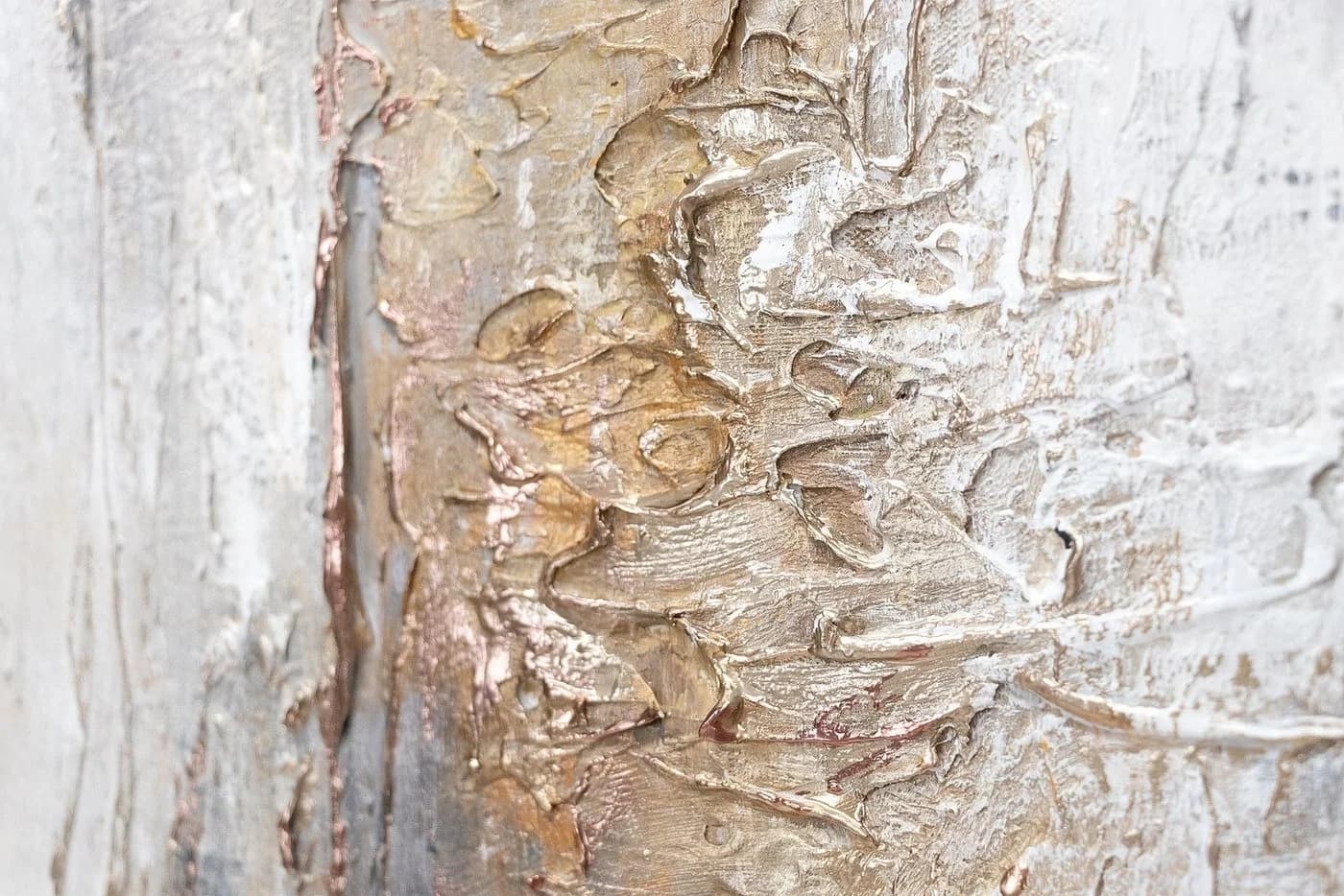 YS-Art Abstraktes Leinwandbild Weiß Beige Gold Handgemalt