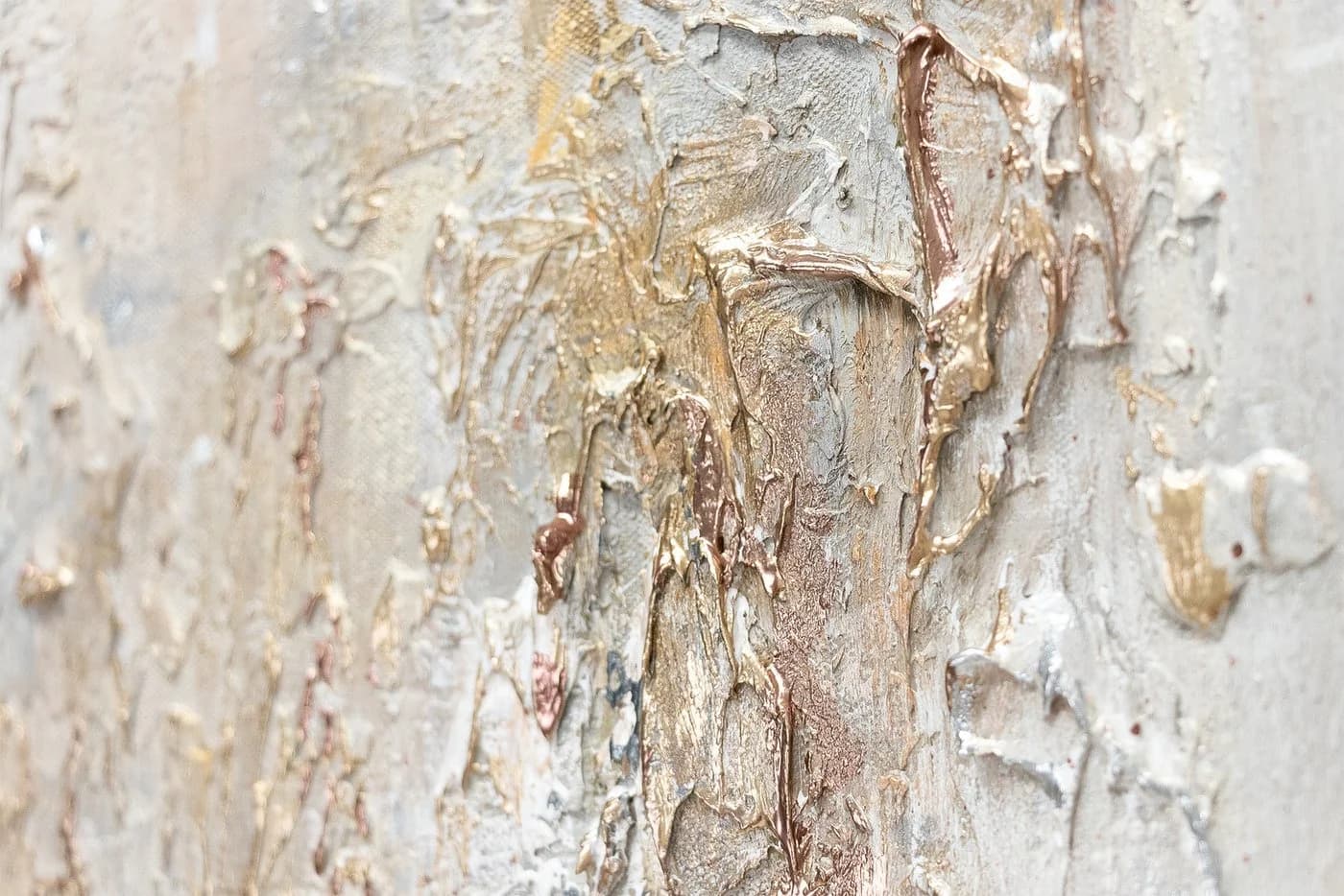 YS-Art Abstraktes Leinwandbild Weiß Beige Gold Handgemalt - Bild 3