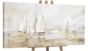 YS-Art Gemälde Sonnenblendung Gold Segelboote Meer Leinwand Bild 2