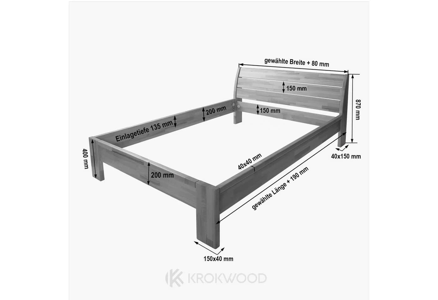 Krok Wood Massivholzbett Alice Buche mit Kopfteil