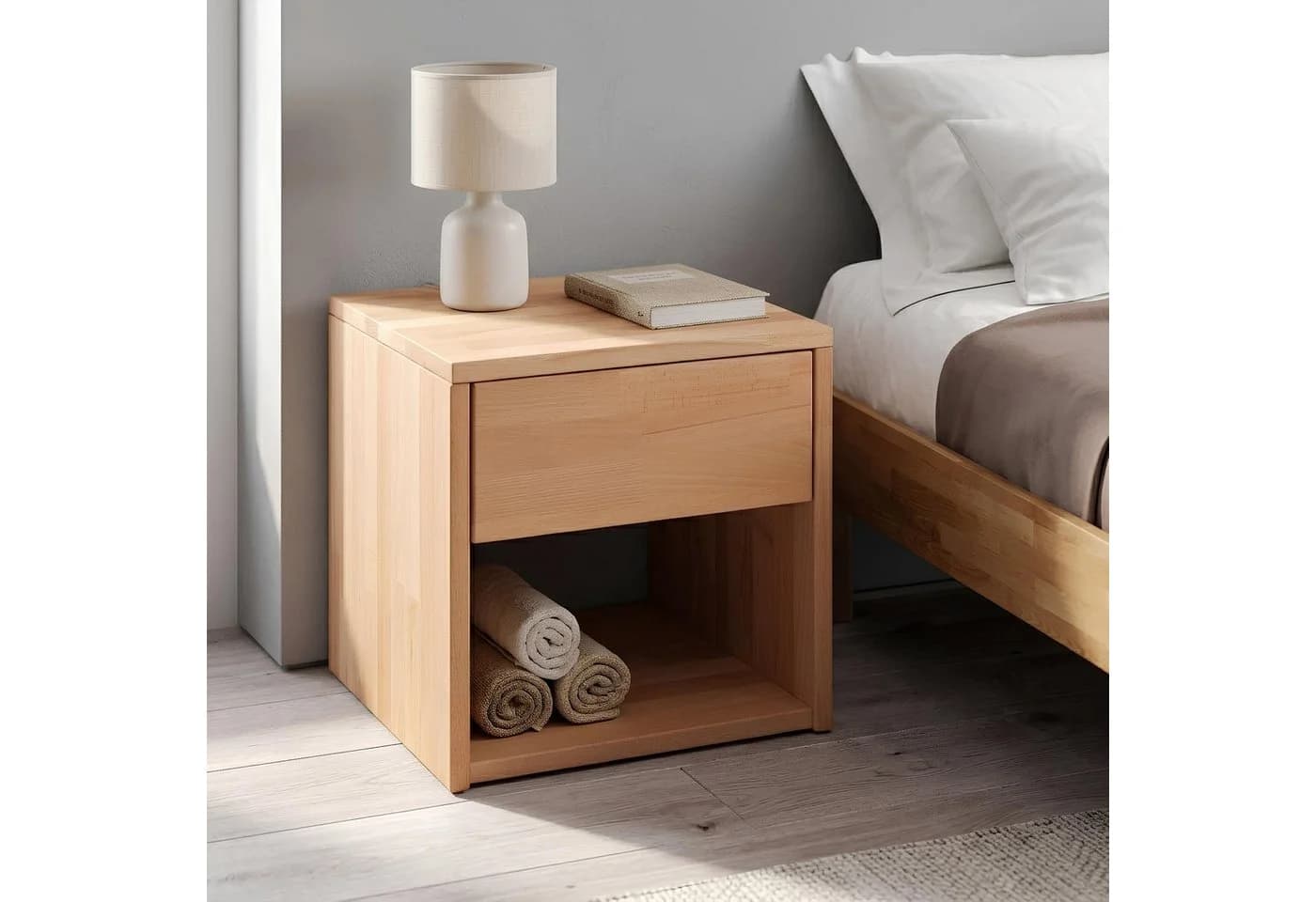 Krok Wood Nachttisch Jana Massivholz geölt Schublade Natur - Bild 2