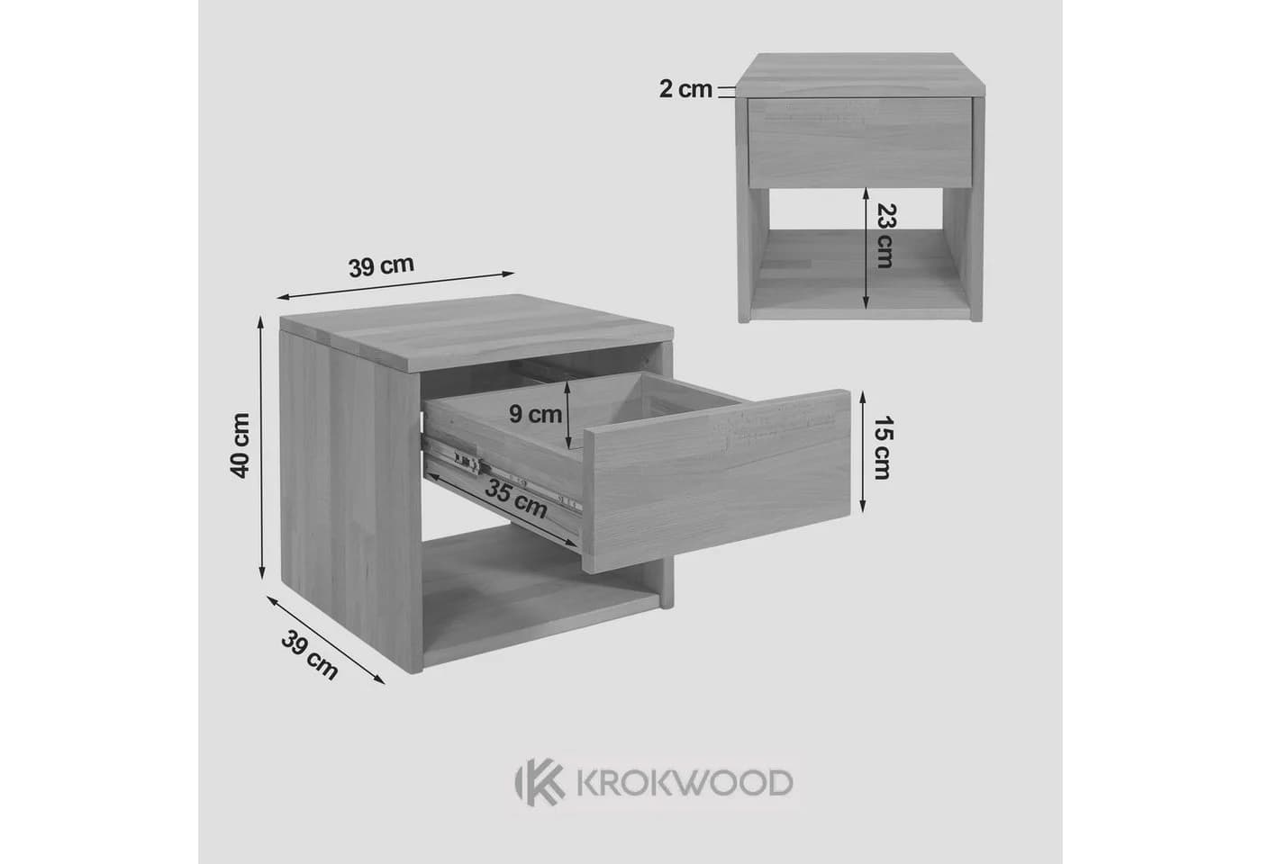 Krok Wood Nachttisch Jana Massivholz geölt Schublade Natur - Bild 3