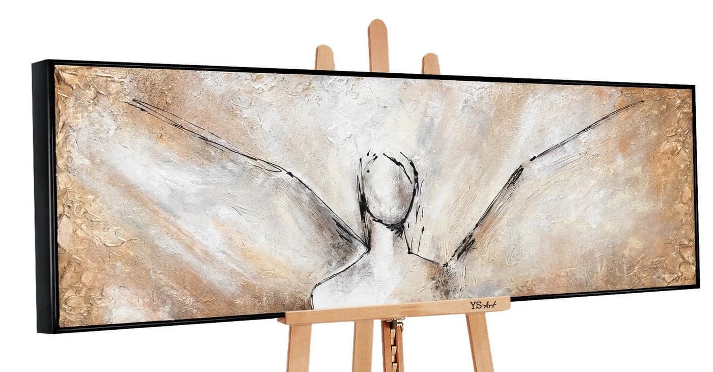 YS-Art Abstraktes Leinwandbild Engel Braun Handgemalt mit Rahmen - Bild 2