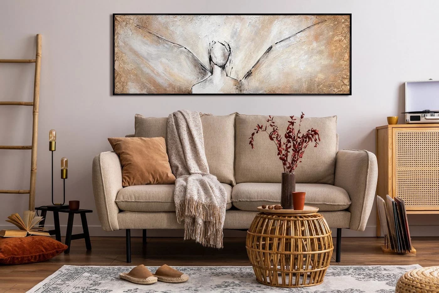 YS-Art Abstraktes Leinwandbild Engel Braun Handgemalt mit Rahmen - Bild 5