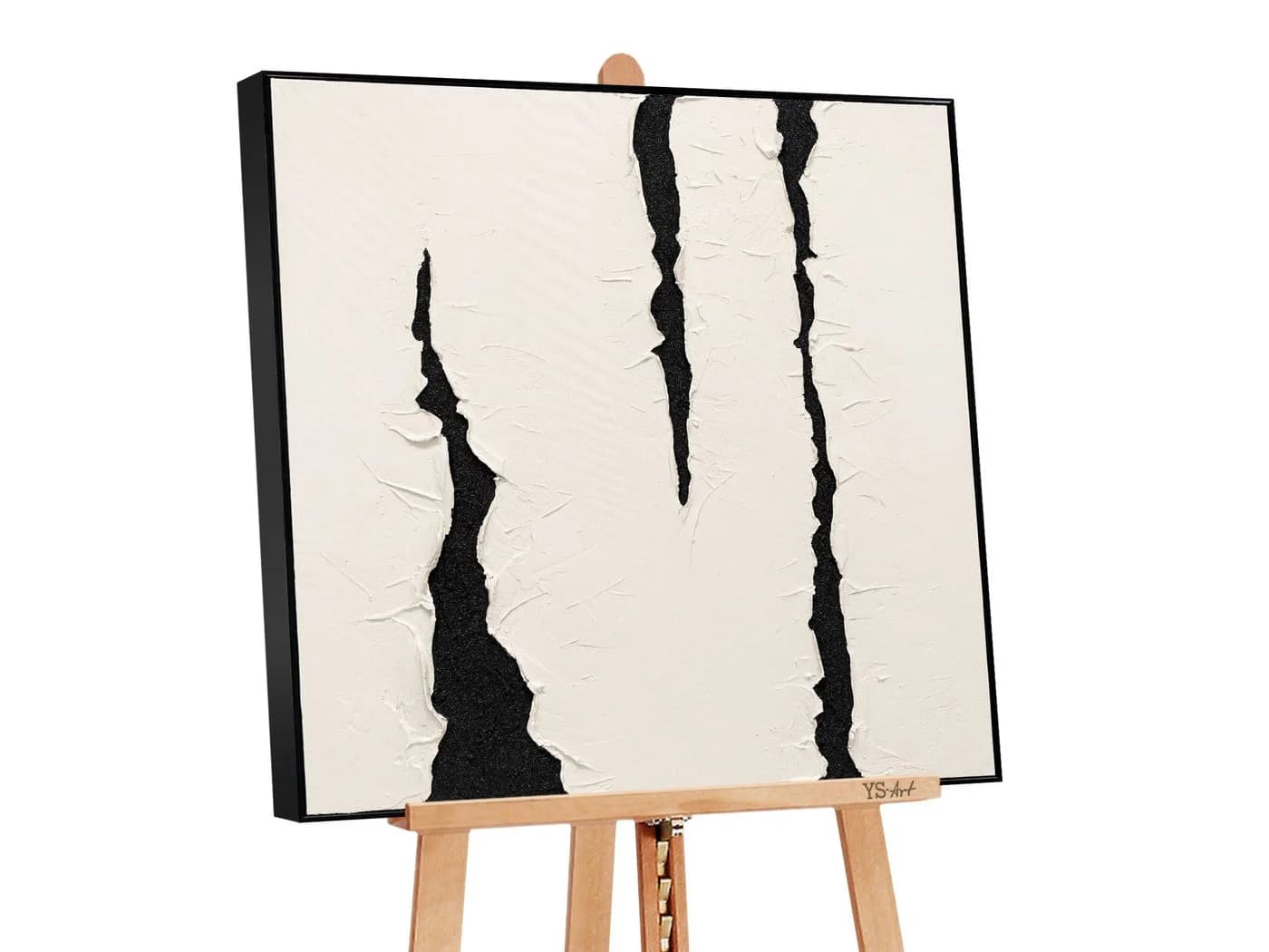 YS-Art Abstraktes Leinwandbild Schwarz Beige Handgemalt mit Keilrahmen - Bild 2