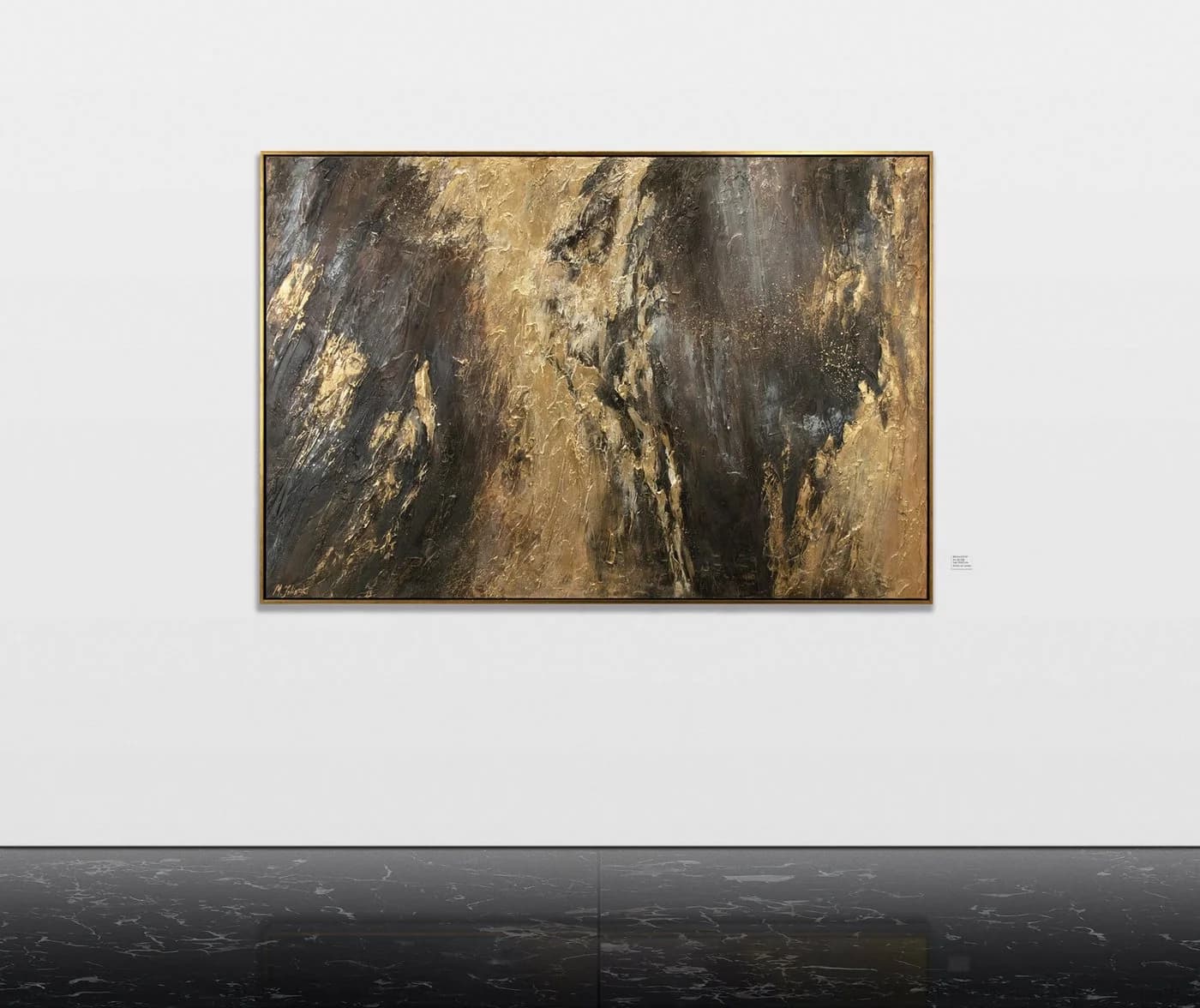 YS-Art Gemälde Spiegelungen III Abstrakt Schwarz Gold mit Rahmen