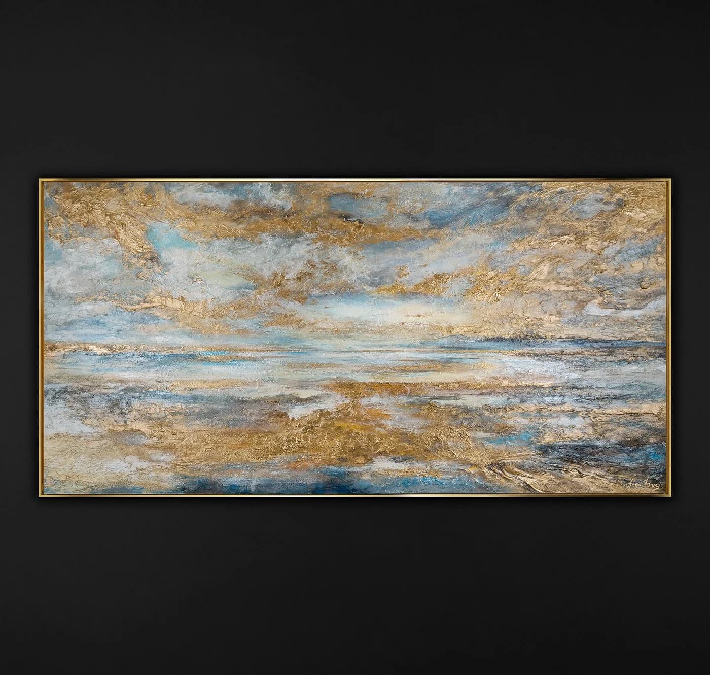 YS-Art Gemälde Goldene Bucht, Abstraktion, Leinwandbild mit Gold, gerahmt