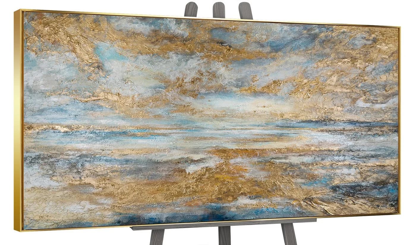 YS-Art Gemälde Goldene Bucht, Abstraktion, Leinwandbild mit Gold, gerahmt - Bild 2