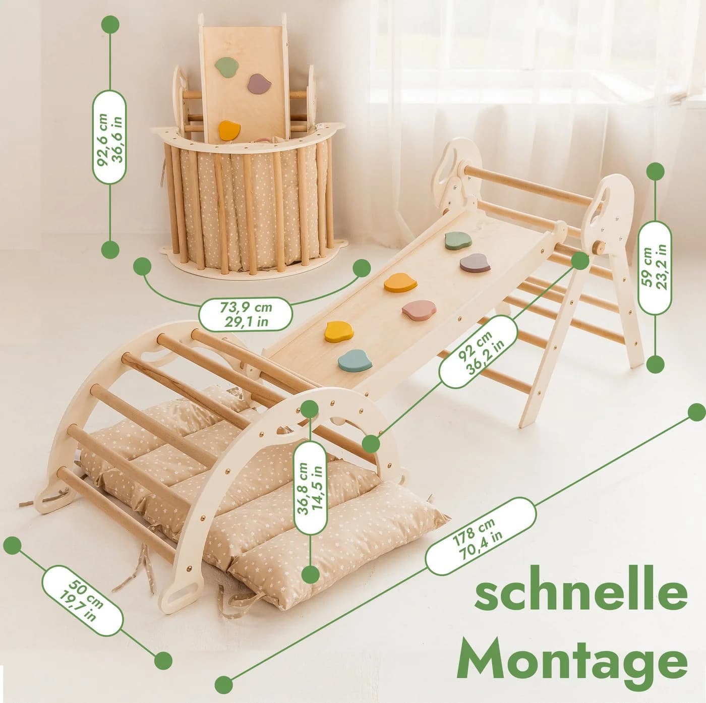 Goodevas Klettergerüst 5-in-1 Montessori Holz-Kletter-Set Weiß