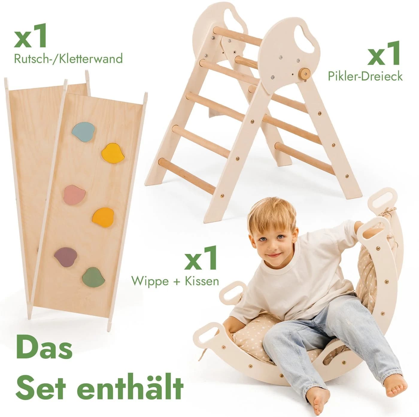 Goodevas Klettergerüst 5-in-1 Montessori Holz-Kletter-Set Weiß - Bild 4