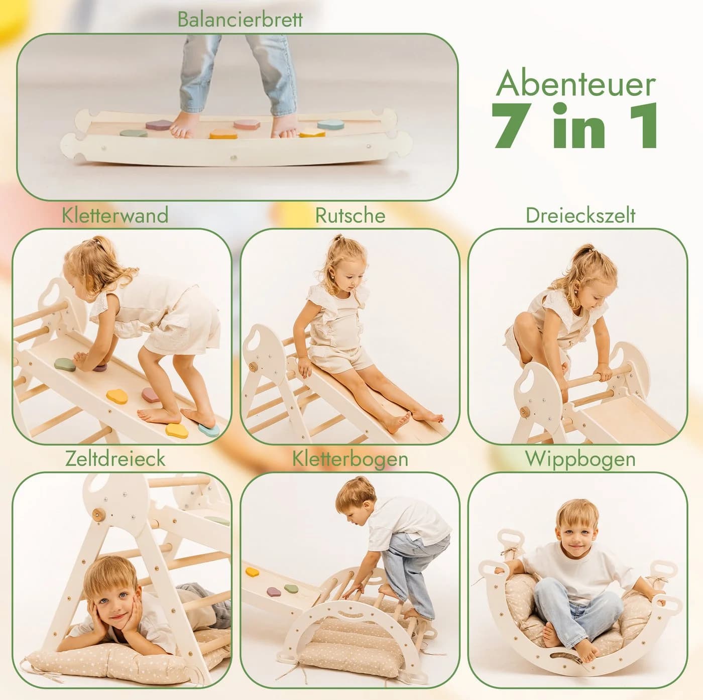 Goodevas Klettergerüst 5-in-1 Montessori Holz-Kletter-Set Weiß - Bild 5