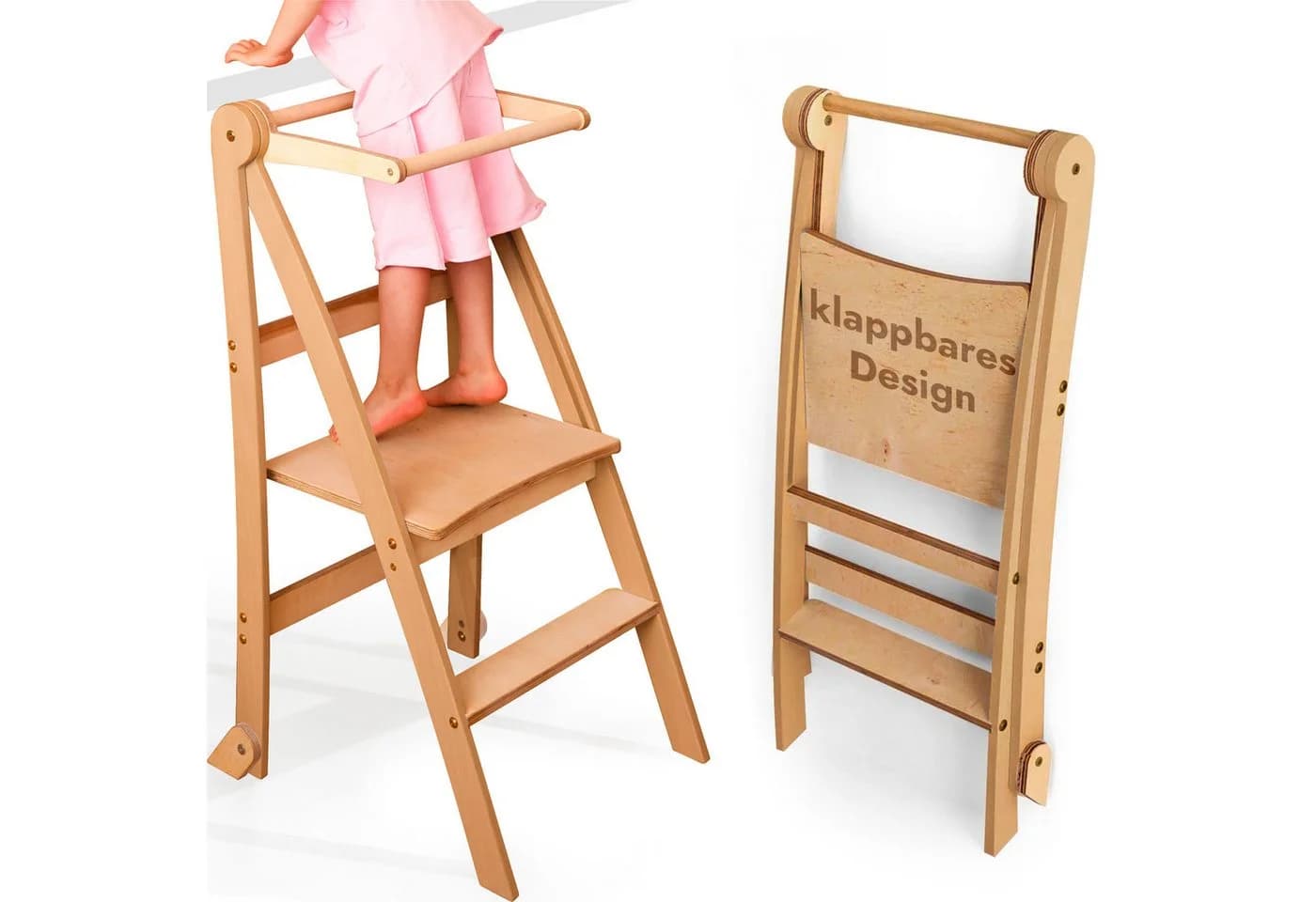 Goodevas Kinderklappstuhl Montessori-Lernleiter Beige Klappbar - Bild 2