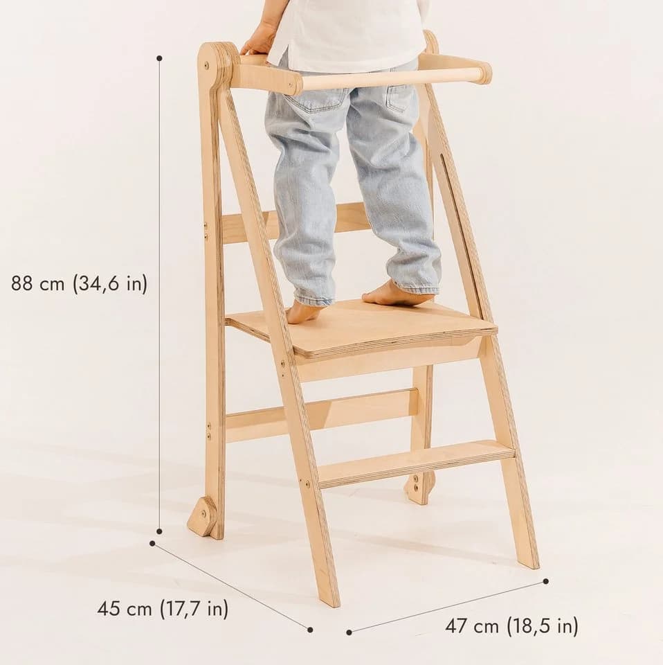 Goodevas Kinderklappstuhl Montessori-Lernleiter Beige Klappbar - Bild 4
