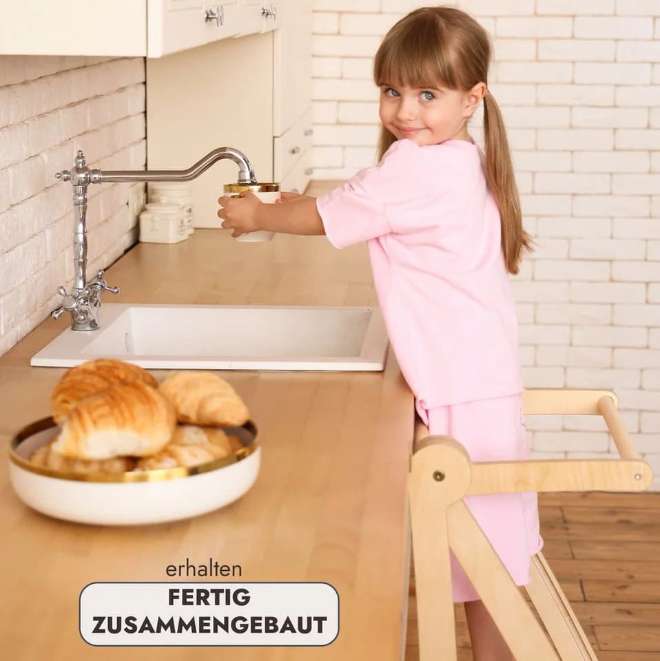 Goodevas Kinderklappstuhl Montessori-Lernleiter Beige Klappbar - Bild 5