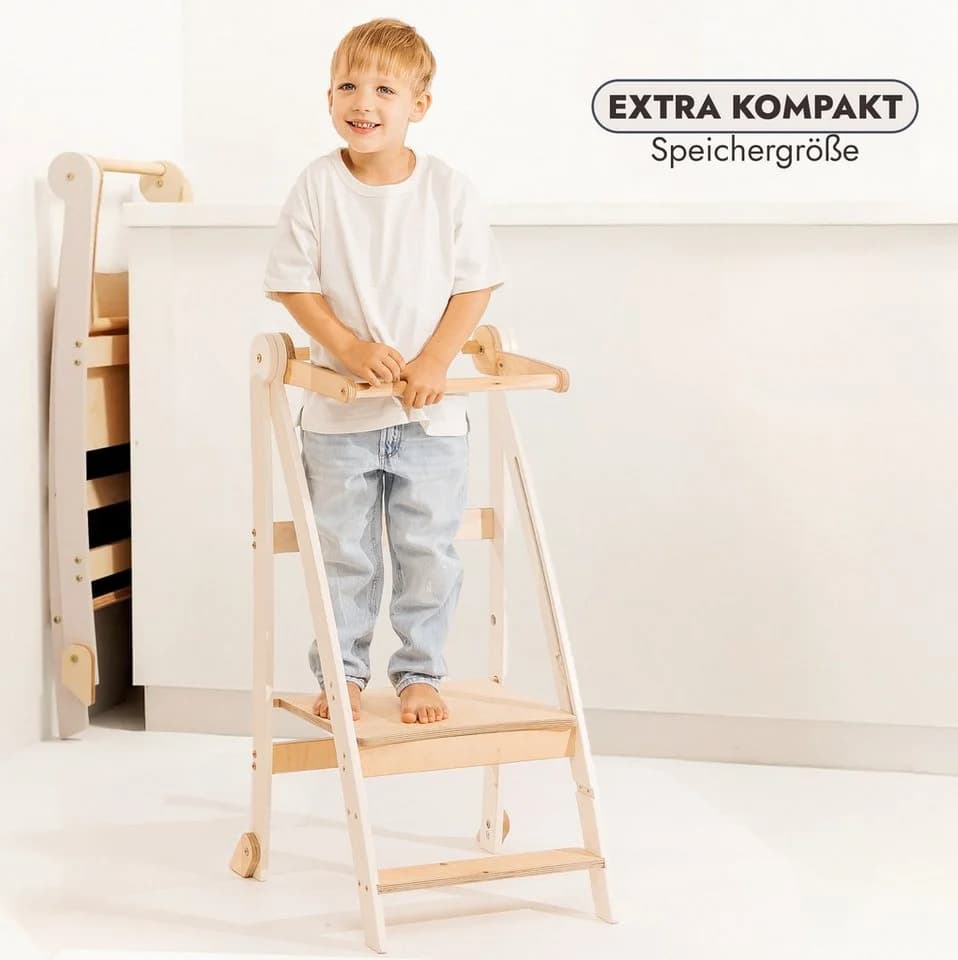 Goodevas Kinderstuhl Montessori Lernturm Höhenverstellbar Weiss