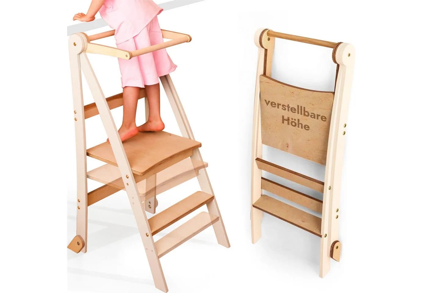 Goodevas Kinderstuhl Montessori Lernturm Höhenverstellbar Weiss - Bild 2