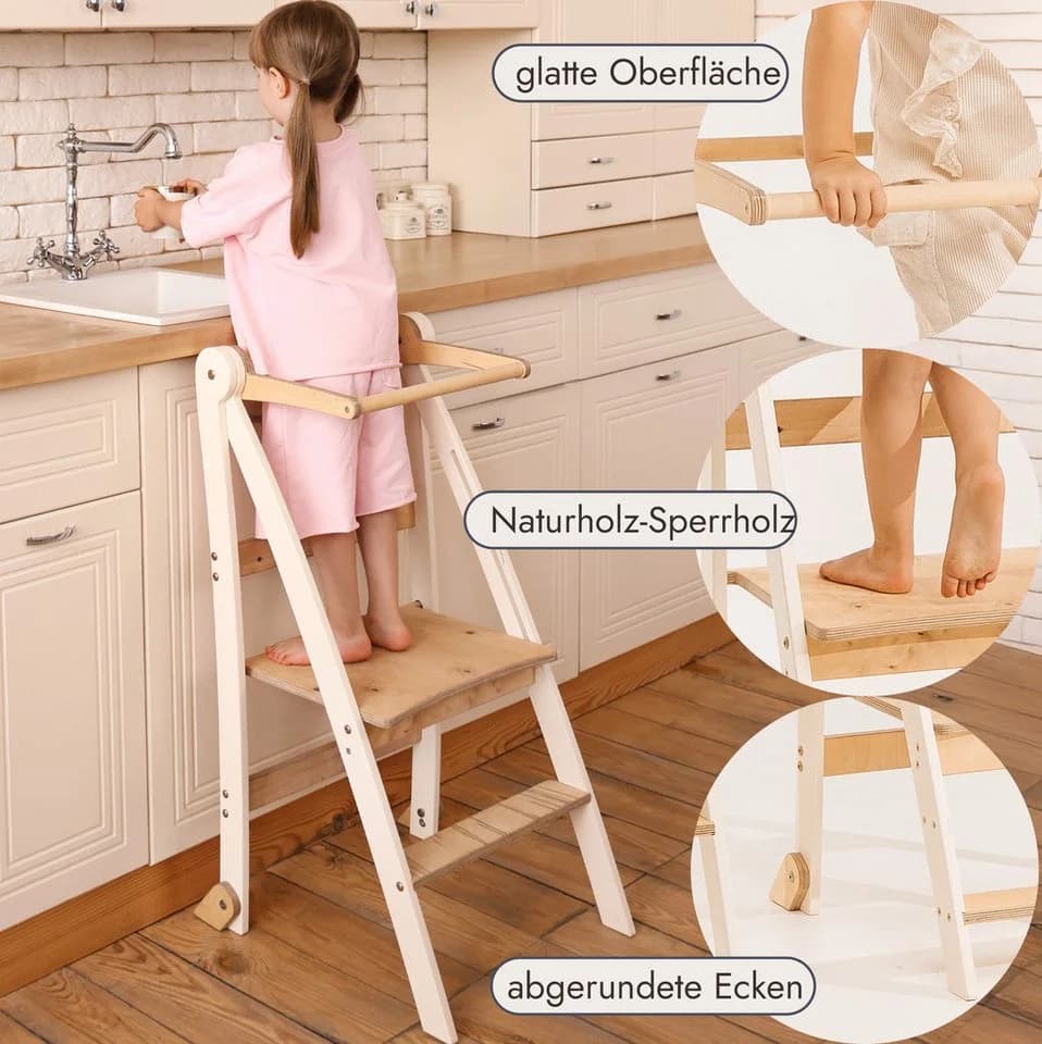 Goodevas Kinderstuhl Montessori Lernturm Höhenverstellbar Weiss - Bild 3