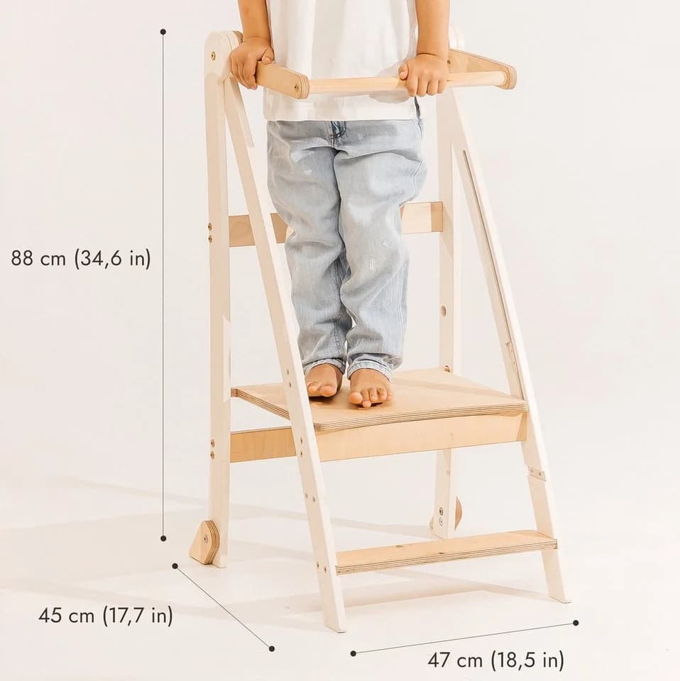 Goodevas Kinderstuhl Montessori Lernturm Höhenverstellbar Weiss - Bild 4