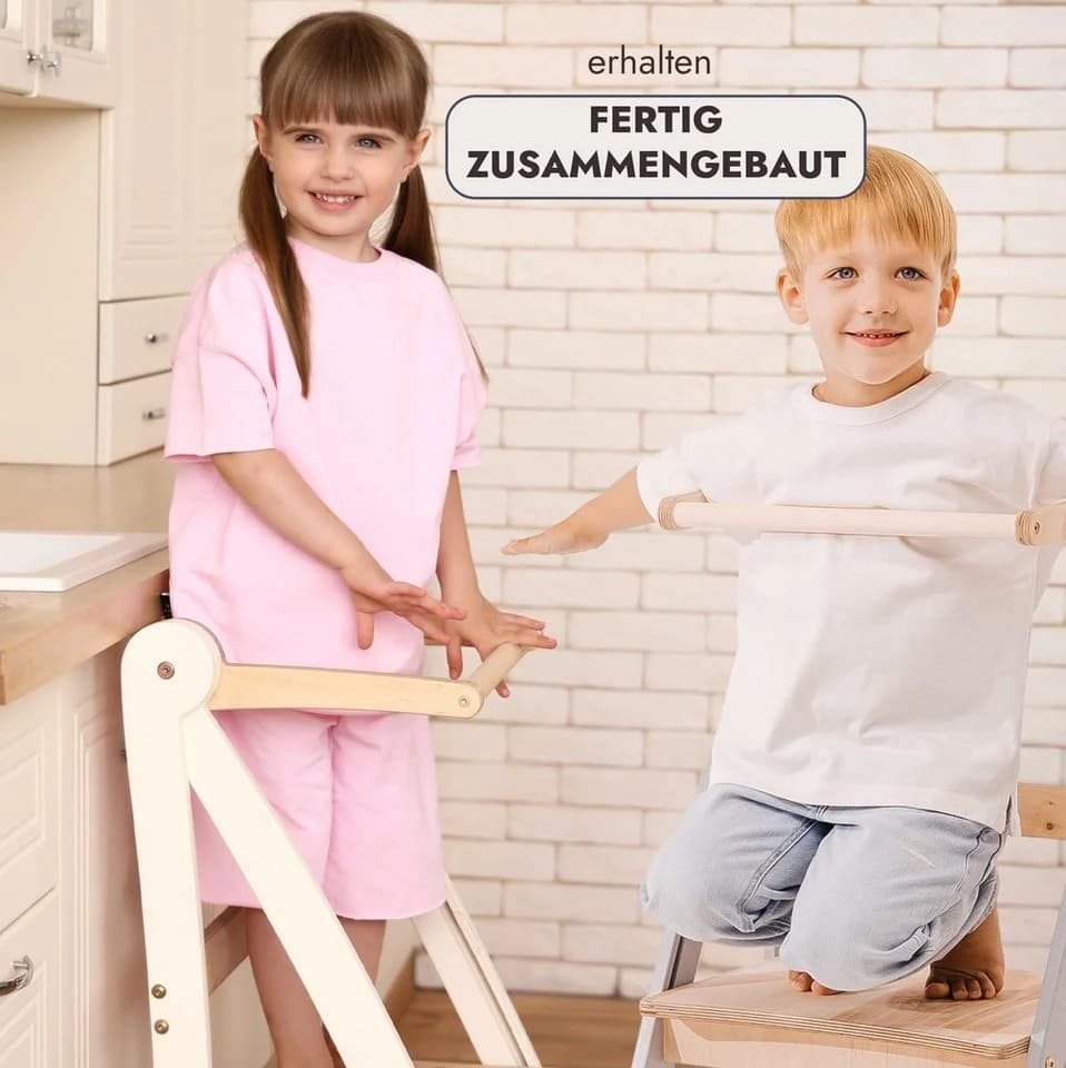 Goodevas Kinderstuhl Montessori Lernturm Höhenverstellbar Weiss - Bild 5