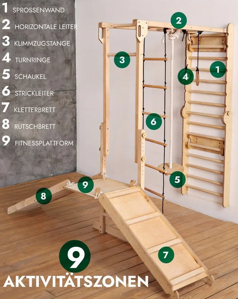 Goodevas Klettergerüst Multifunktional Schwedenwand 9-teilig Naturholz