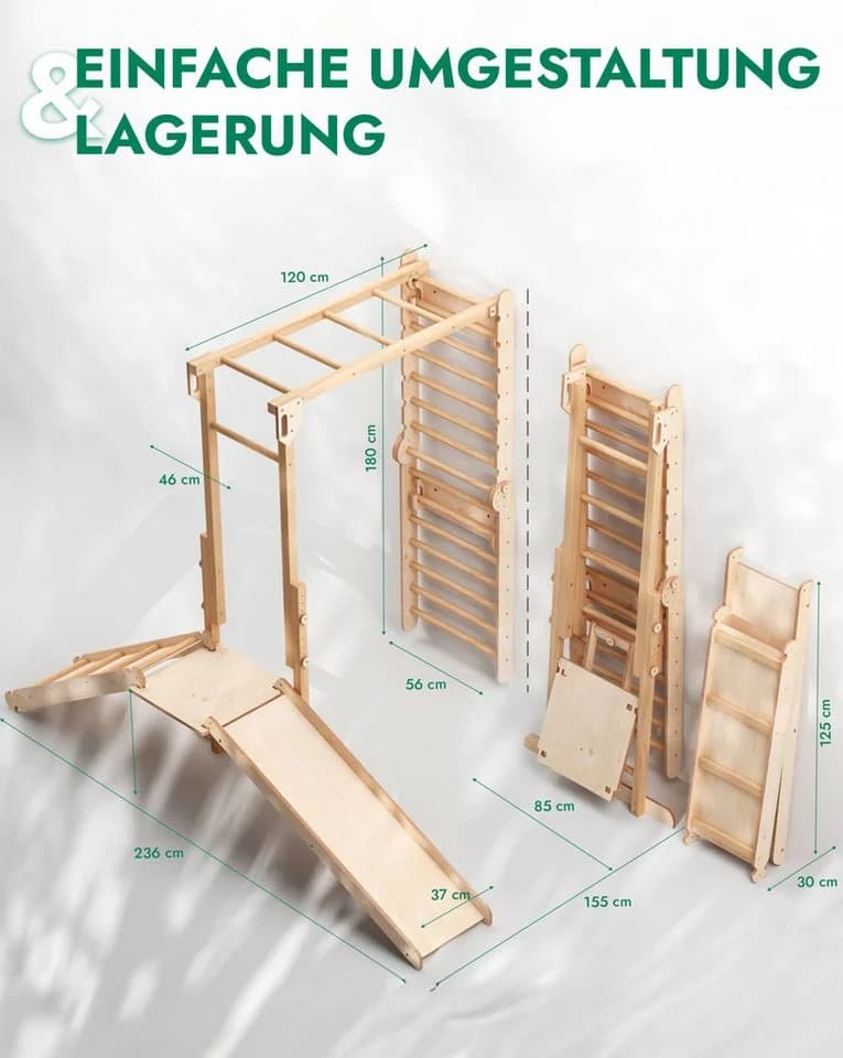Goodevas Klettergerüst Multifunktional Schwedenwand 9-teilig Naturholz - Bild 5