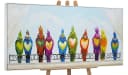 YS-Art Gemälde Lustige Vögel auf Leinwand Handgemalt Bunt mit Weißem Rahmen Bild 2