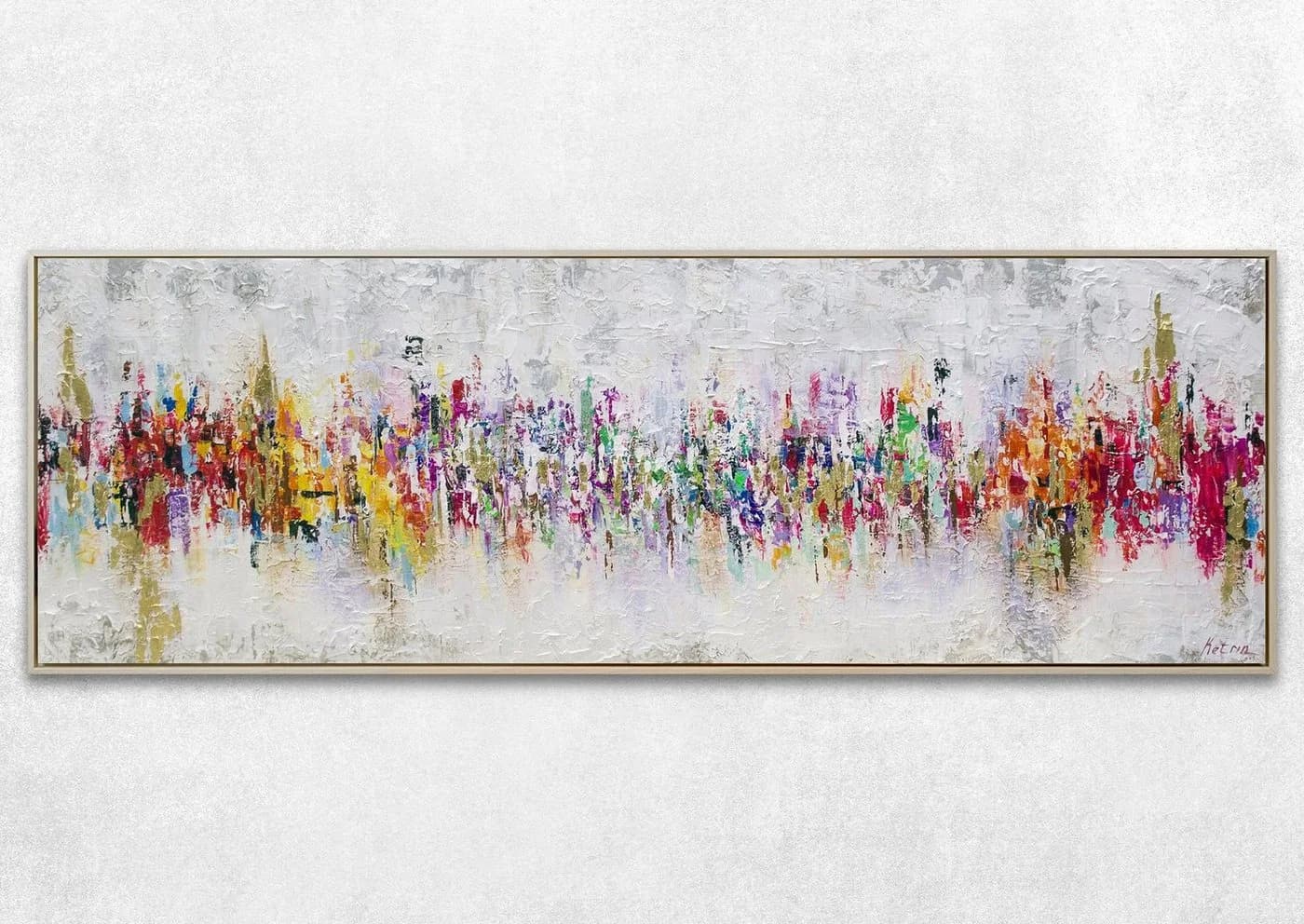 YS-Art Abstraktion II Handgemaltes Leinwandbild Bunt Beige Rahmen