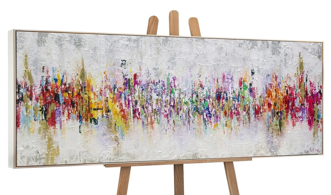 YS-Art Abstraktion II Handgemaltes Leinwandbild Bunt Beige Rahmen - Bild 2