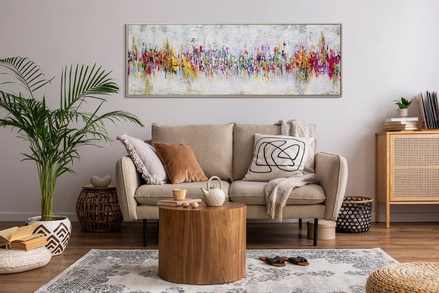YS-Art Abstraktion II Handgemaltes Leinwandbild Bunt Beige Rahmen - Bild 5
