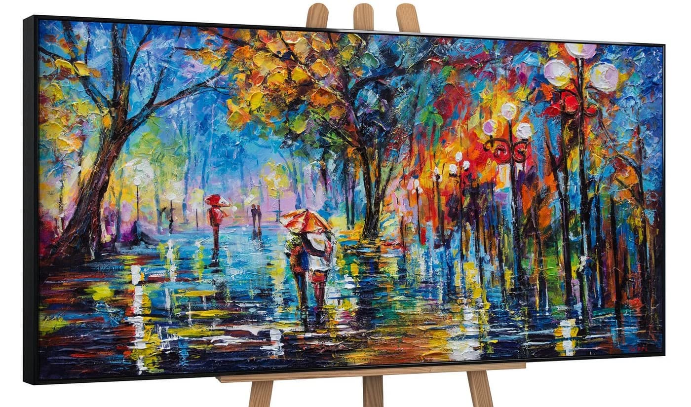 YS-Art Gemälde Herbstliche Allee Handgemalt Leinwand - Bild 2