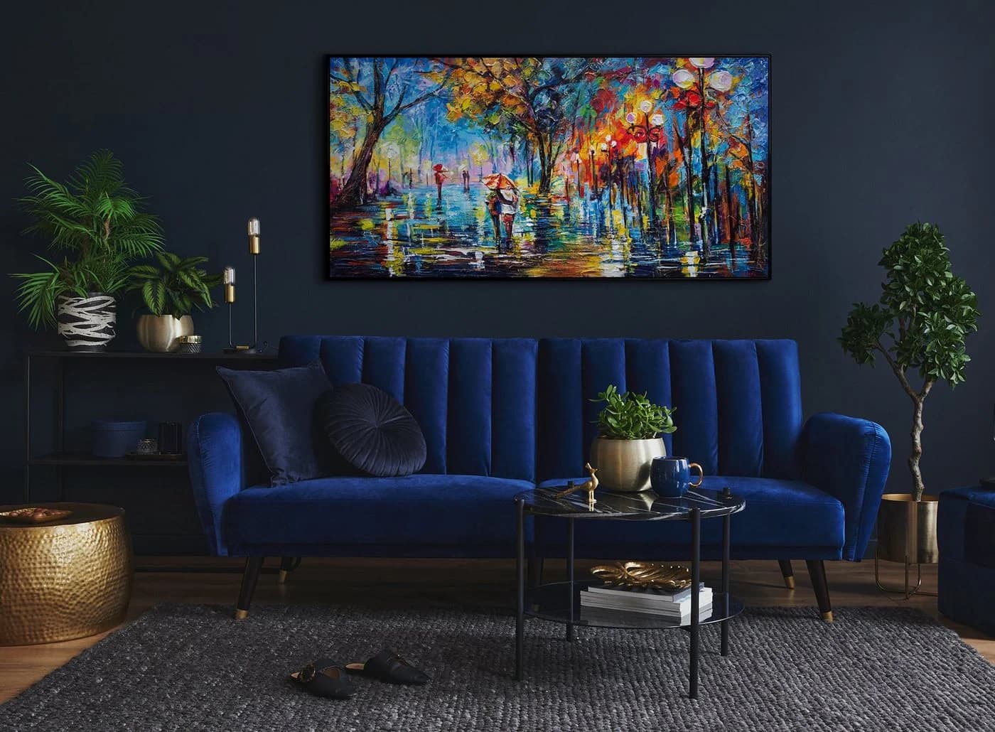 YS-Art Gemälde Herbstliche Allee Handgemalt Leinwand - Bild 5