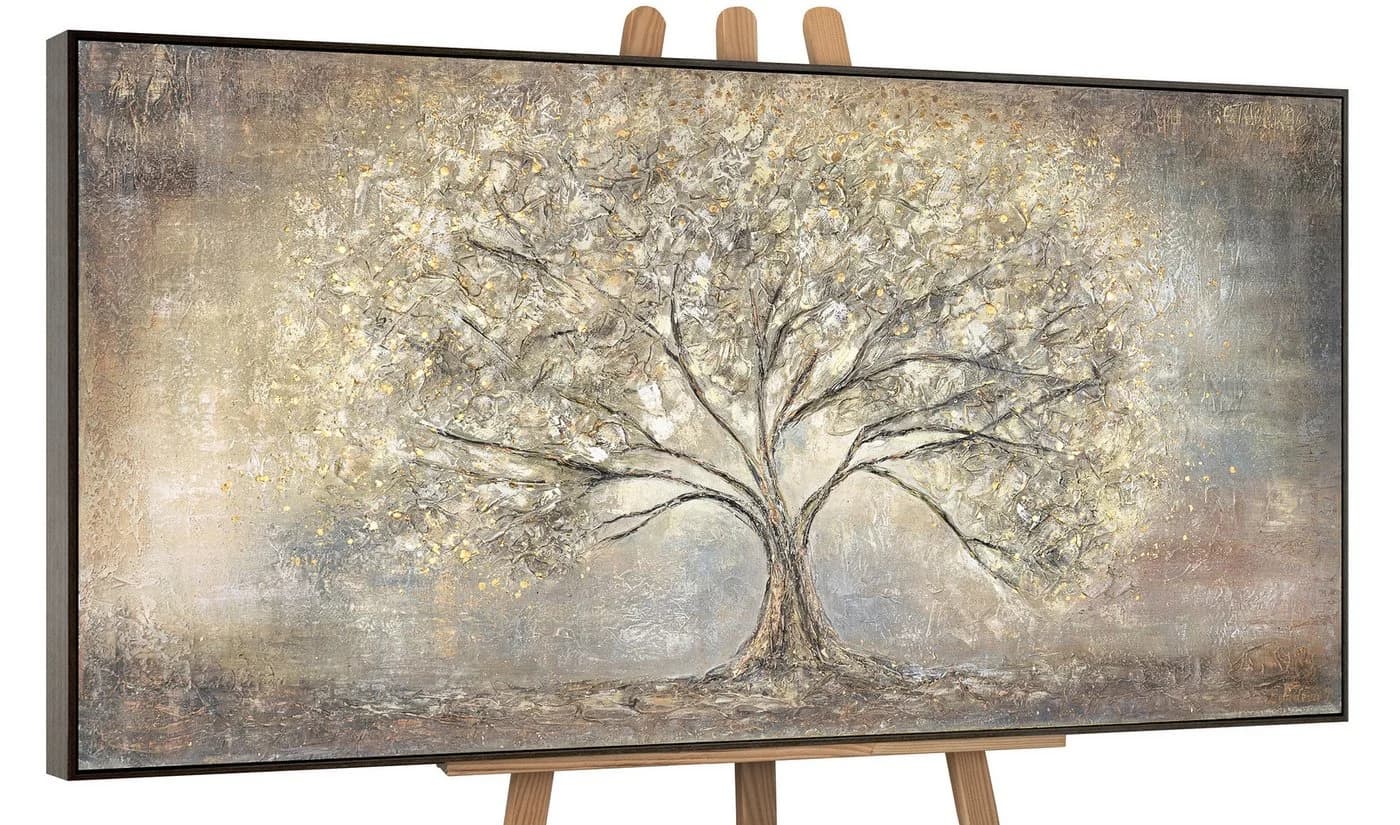YS-Art Gemälde Goldbaum Handgemalt Leinwand Braun Grau - Bild 2