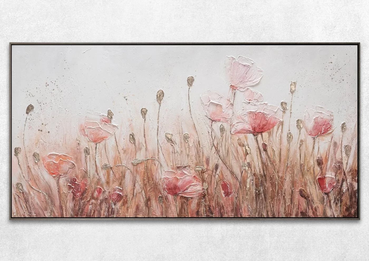 YS-Art Gemälde April Mohnblumen Rosa Flieder Leinwand handgemalt