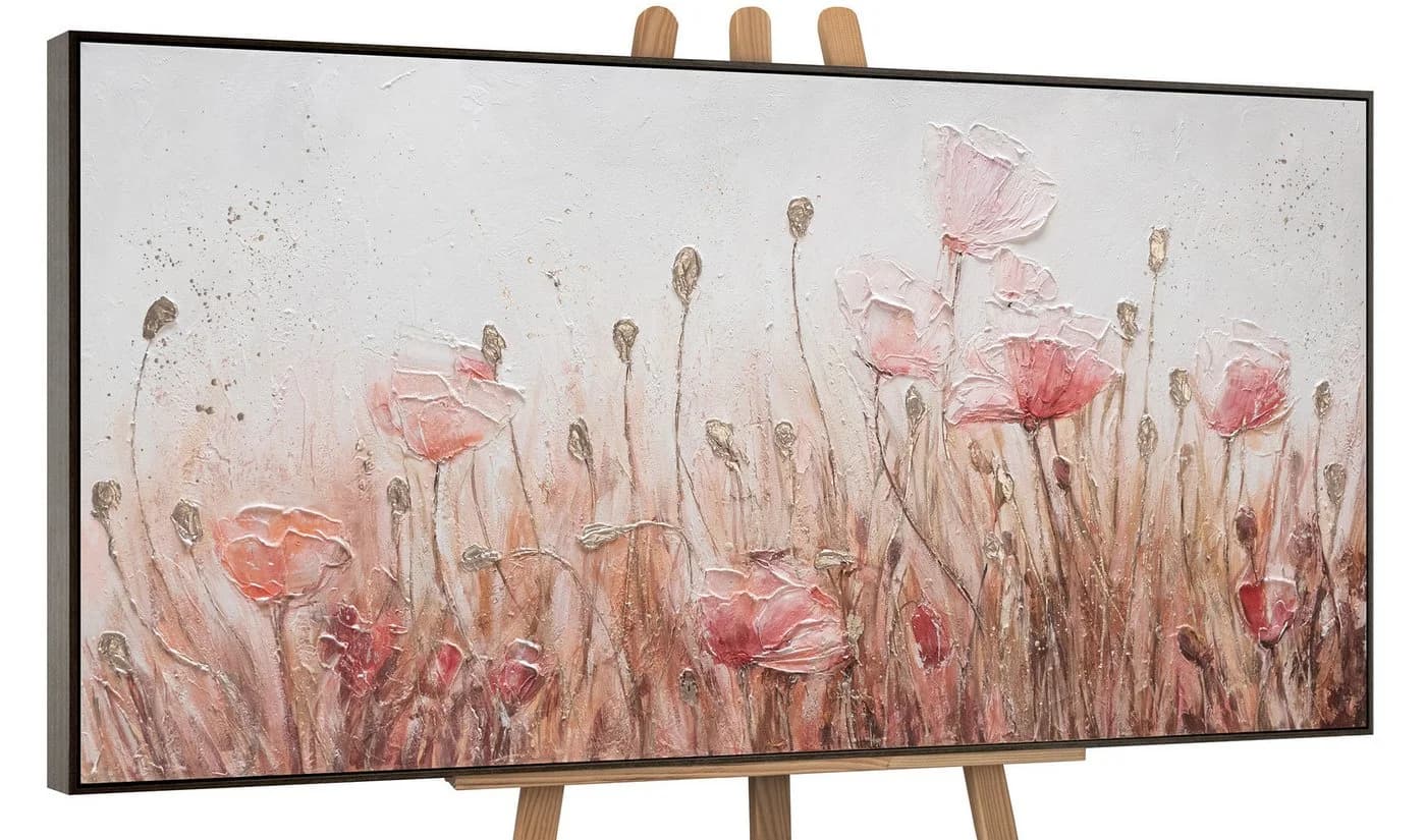 YS-Art Gemälde April Mohnblumen Rosa Flieder Leinwand handgemalt - Bild 2