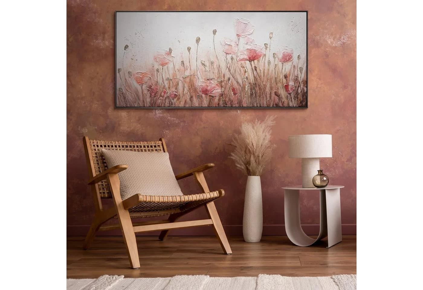 YS-Art Gemälde April Mohnblumen Rosa Flieder Leinwand handgemalt - Bild 5