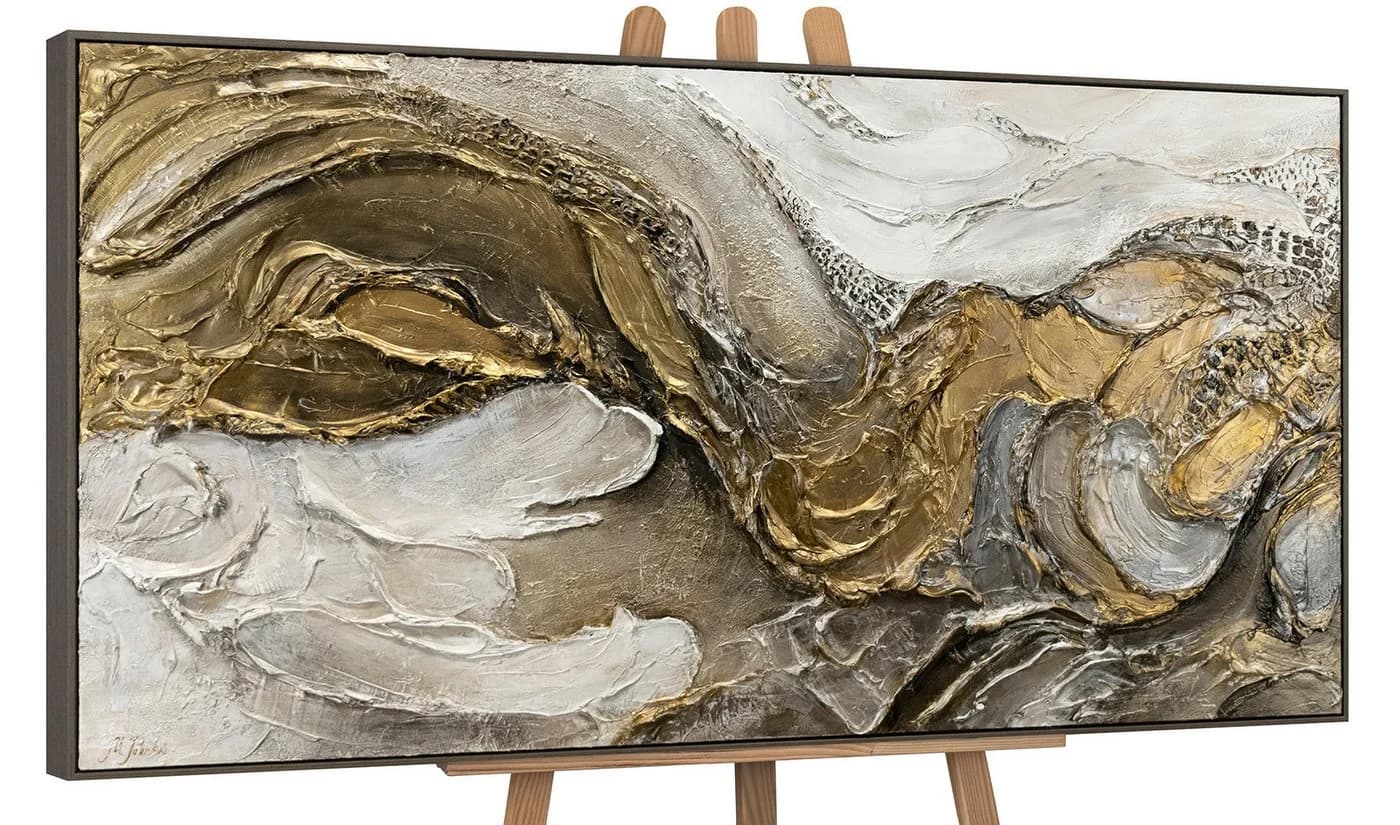 YS-Art Leinwandbild Unendlichkeit Abstrakt 3D Effekt Gold mit Rahmen - Bild 2