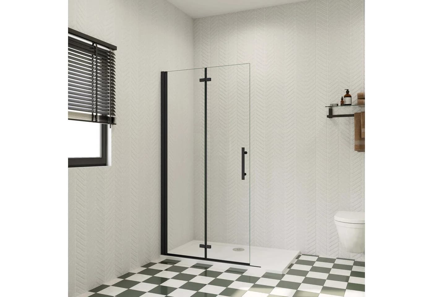 AICA Walk-in-Dusche Faltbar & Drehbar Schwarz 6mm ESG Glas - Bild 2