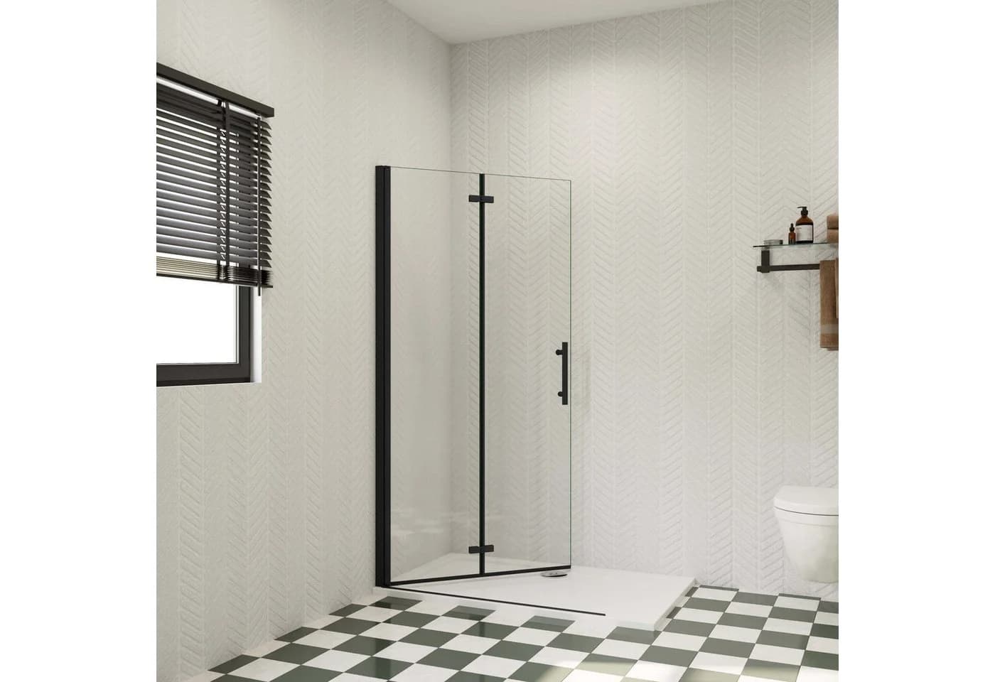 AICA Walk-in-Dusche Faltbar & Drehbar Schwarz 6mm ESG Glas - Bild 3