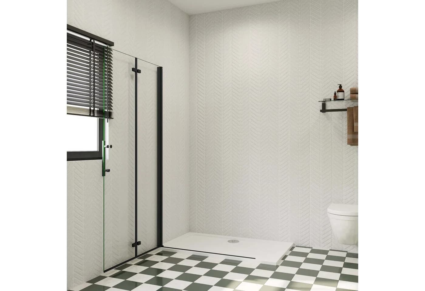 AICA Walk-in-Dusche Faltbar & Drehbar Schwarz 6mm ESG Glas - Bild 5