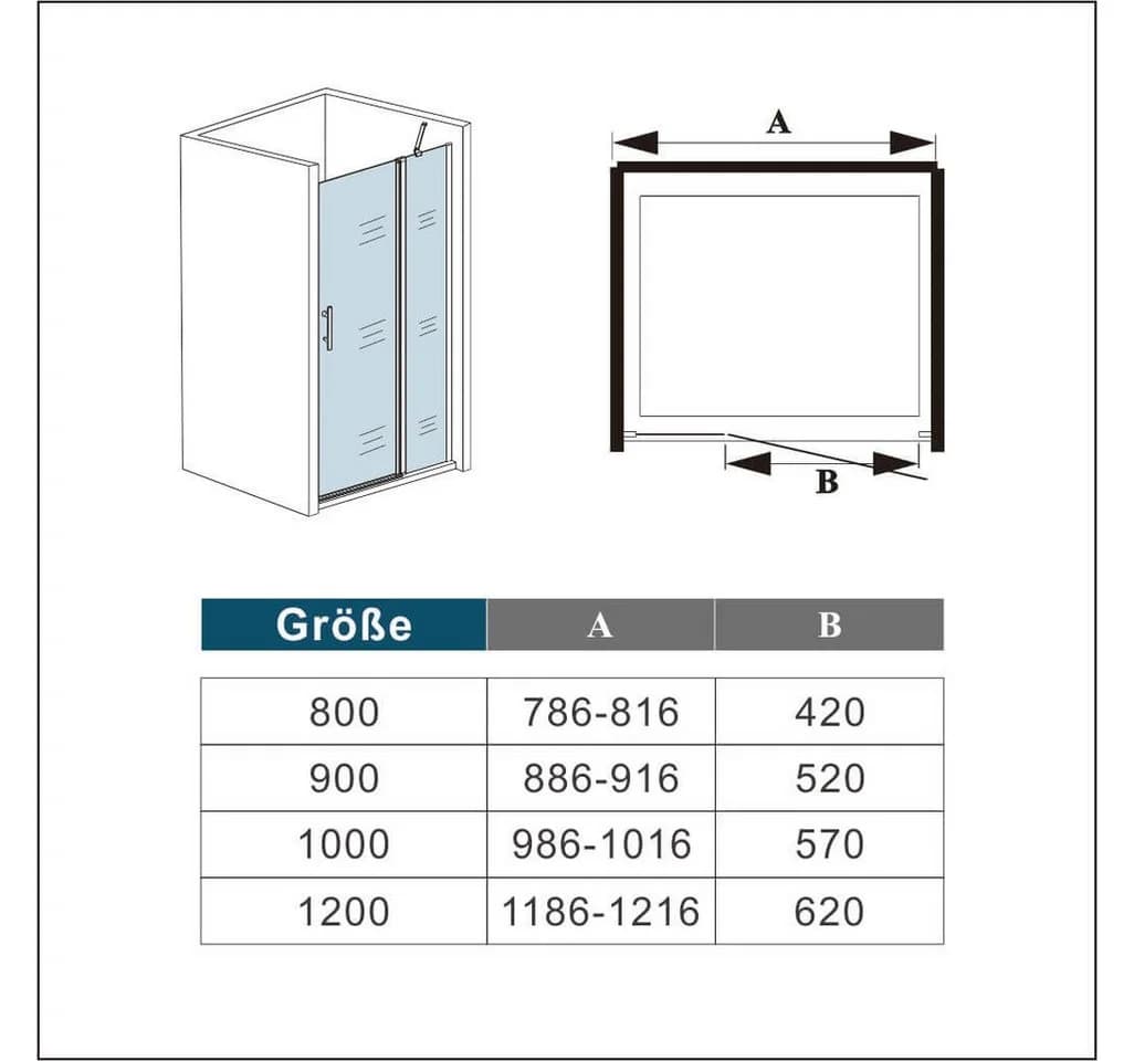 AICA Dusch-Drehtür 90x195cm ESG Glas NANO-Beschichtung Aluminium