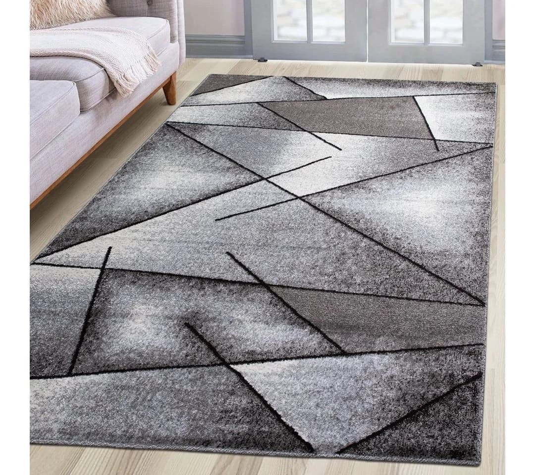 oKu-Tex Teppich Kurzflor Grau Modern Geometrisches Muster