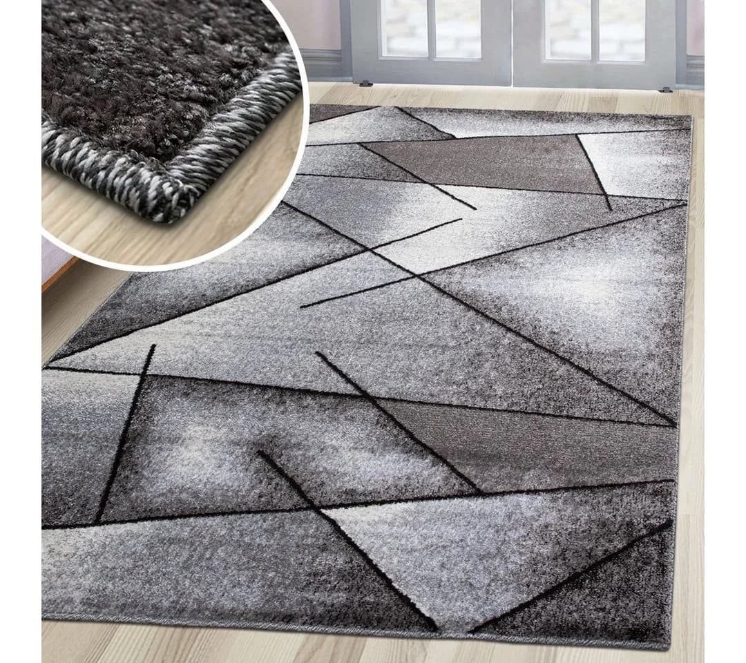 oKu-Tex Teppich Kurzflor Grau Modern Geometrisches Muster - Bild 3
