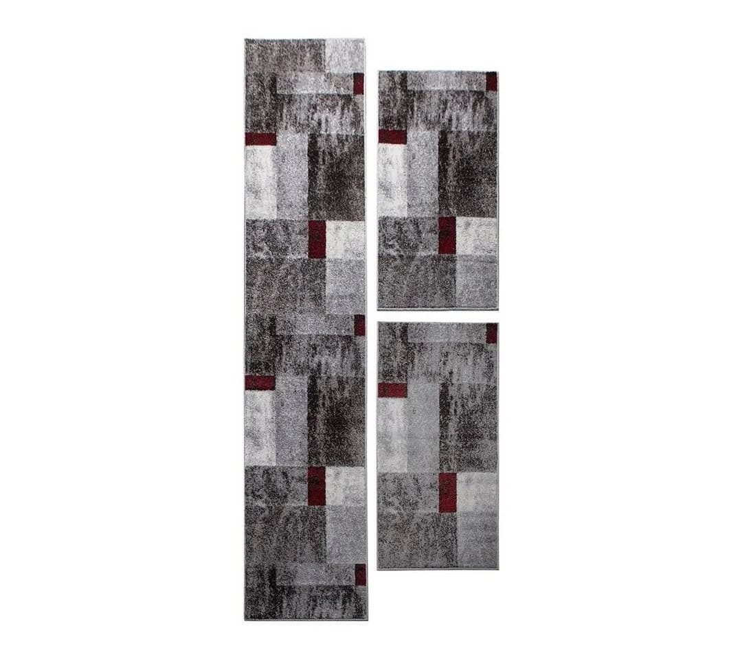 oKu-Tex Bettumrandung PHOENIX 3-tlg. Grau/Rot Kurzflor - Bild 2