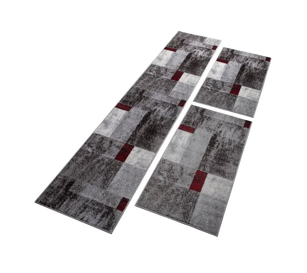 oKu-Tex Bettumrandung PHOENIX 3-tlg. Grau/Rot Kurzflor - Bild 3