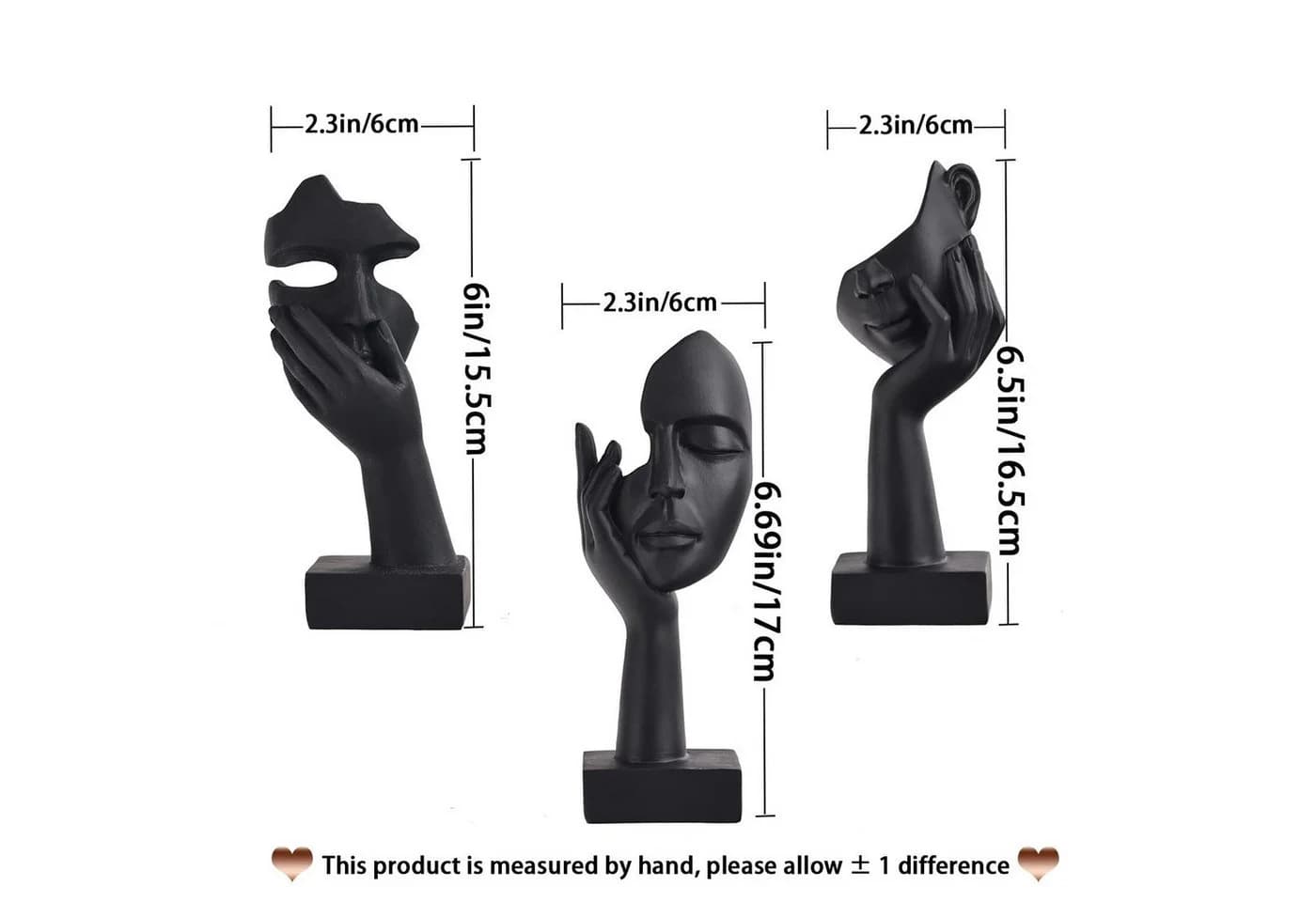 feinlux Skulptur Set 3 St. Schwarze Frauengesicht Dekoration Modern